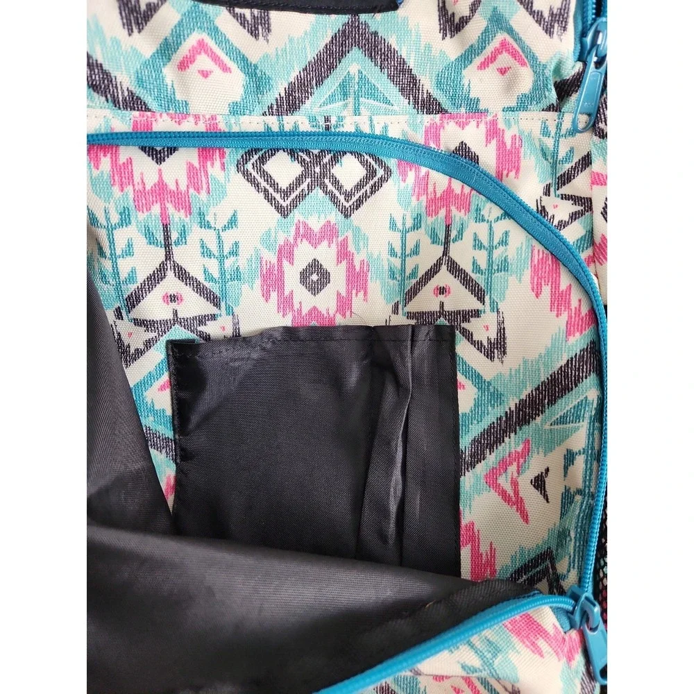 KAVU Packwood Backpack Southwest Aztec Tribal Canvas Laptop Bookbag Teal Pink